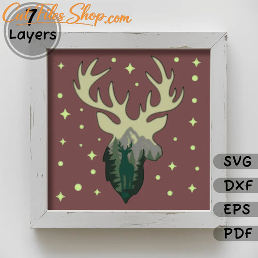 Deer Multilayer SVG Light Box, Papercut Shadow Box Template, Home Decor DIY, Unique Gift, Instant Download