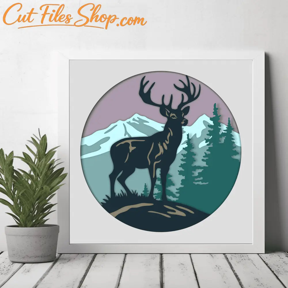 3d shadow box templates, 3d deer svg, 3d light box, cutting files, 3d nature paper art, 3d paper cut, dxf for silhouette, svg for cricut, cut files shop, 3d mountains shadow box, home decor 3d 