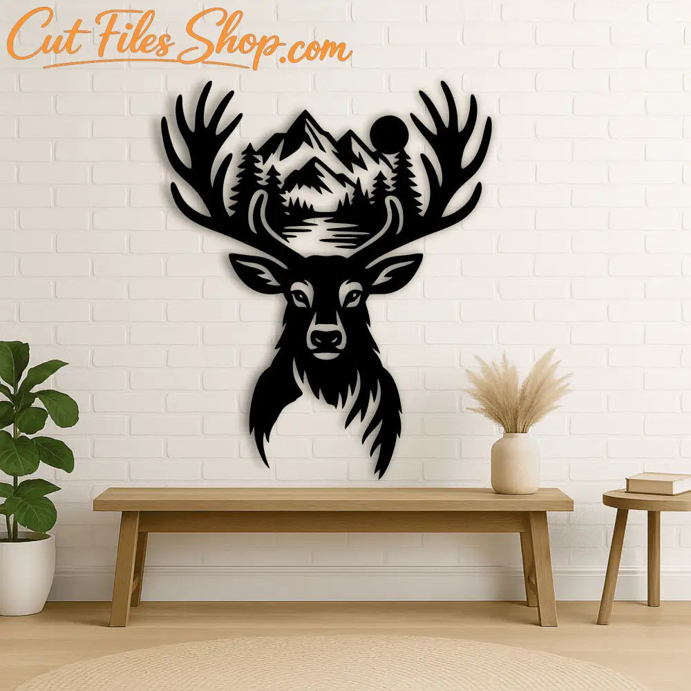 Deer mountain scene SVG for Glowforge engraving