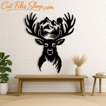 Deer mountain scene SVG for Glowforge engraving