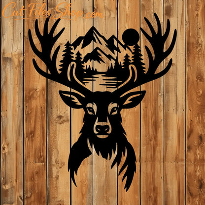 Deer and eagle forest scene SVG DXF for wall art