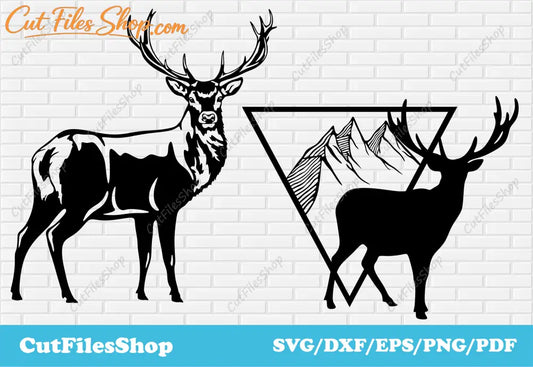 Deer dxf files for laser cutting, deer scene dxf, deer svg art, silhouette animals, vector t shirt designs, deer for t shirt svg, deer silhouette, deer dxf files, deer svg files, free dxf download, free vector images, deer art dxf