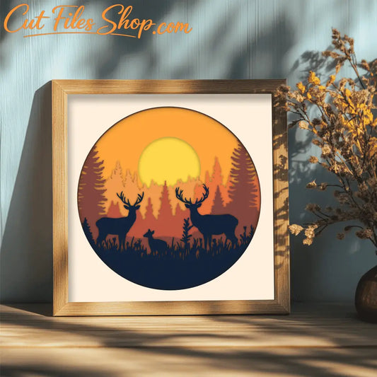 Deer Family SVG for Cricut and Laser Cutting – Layered 3D Shadow Box Design, DIY Nursery decor