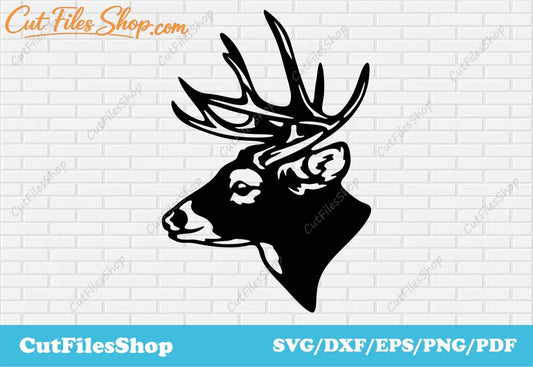 Deer head dxf file for Laser cut, Animals Plasma files, Cricut files, T-shirt Design, Craft svg files, jpeg to dxf, png to svg, dxf files download free, deer decor dxf, metal decor animals dxf, deer head svg, Mega Bundles DXF files, Vector Art