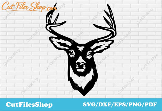 Deer head dxf for Laser cutting, Clip Art for cricut, Deer svg for cricut, Decor Animals dxf files, wall stickers svg, free silhouette files, free cutting files, cut files shop, dxf cut files, cool svg files, popular dxf files, deer dxf