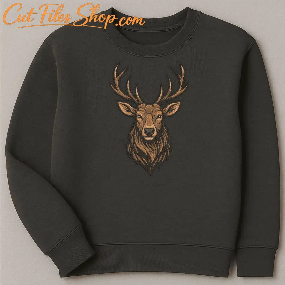 Animal embroidery design with detailed deer head for rustic and forest themes