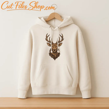 Machine embroidery deer head design for jackets, hoodies, and tote bags