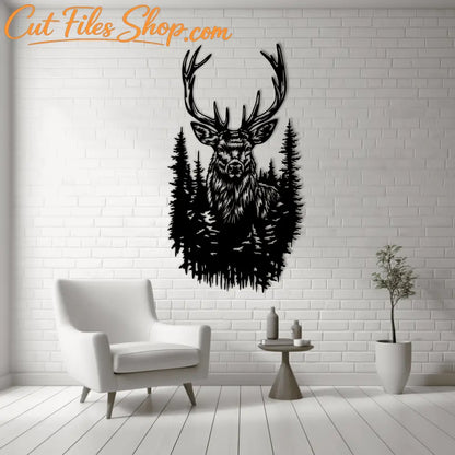 Deer in Forest CNC Design, DXF and SVG Cut Files for Vinyl, Laser, and Sublimation