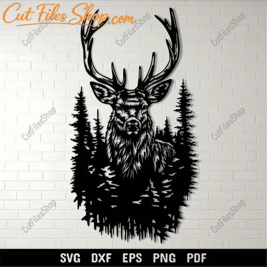 Preview of Deer in Forest DXF for CNC, SVG for Cricut & Silhouette, Wildlife Sublimation Design