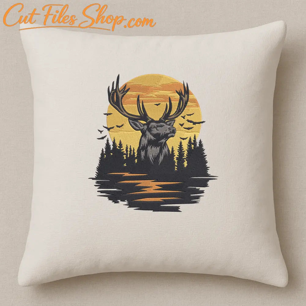 Rustic deer embroidery in PES, DST formats