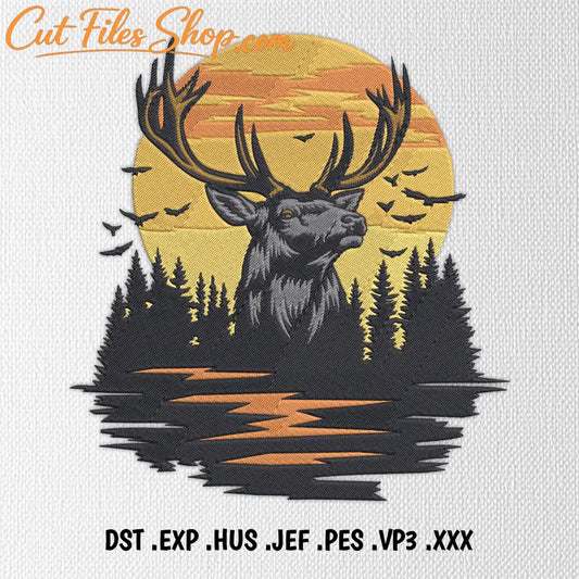 Deer standing in forest embroidery files