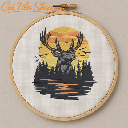 Embroidery of forest and deer for nature lovers