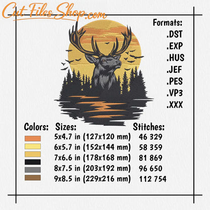 Wildlife-themed deer embroidery design