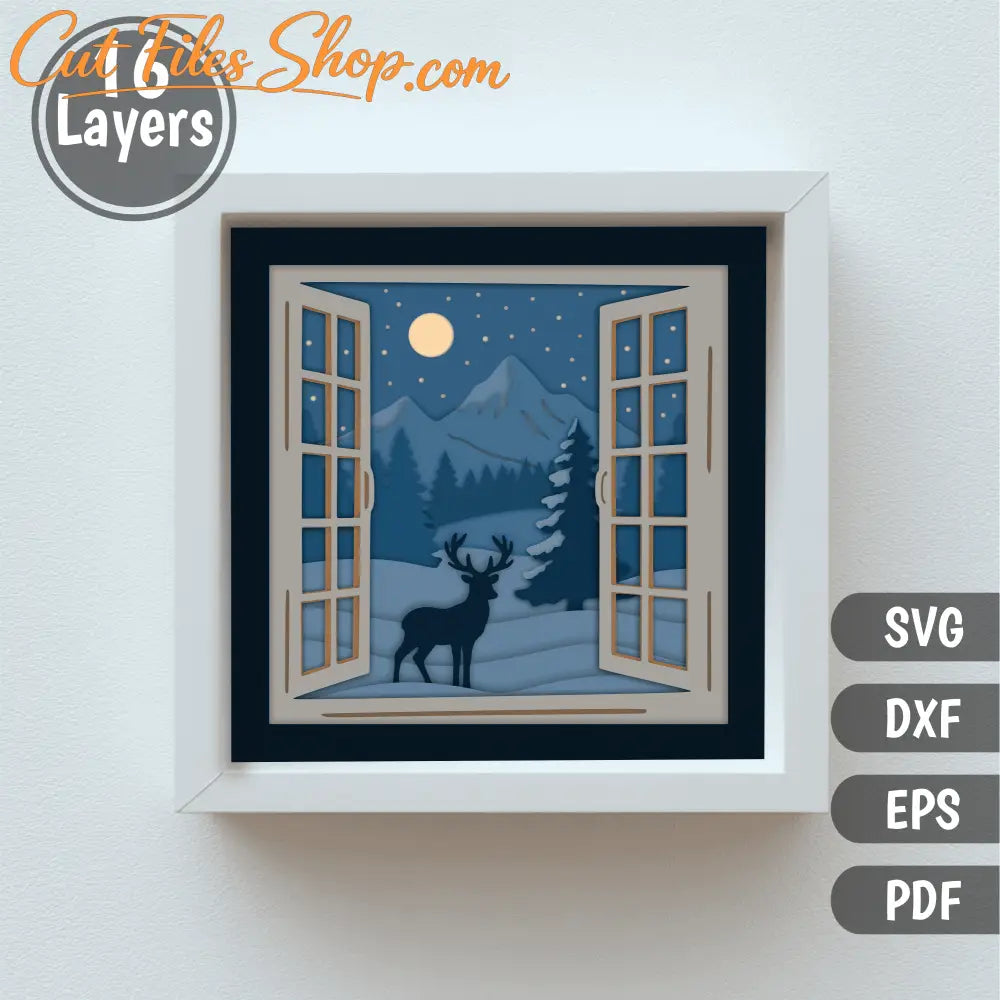 Wildlife winter 3D shadow box SVG DXF EPS for Cricut and Glowforge