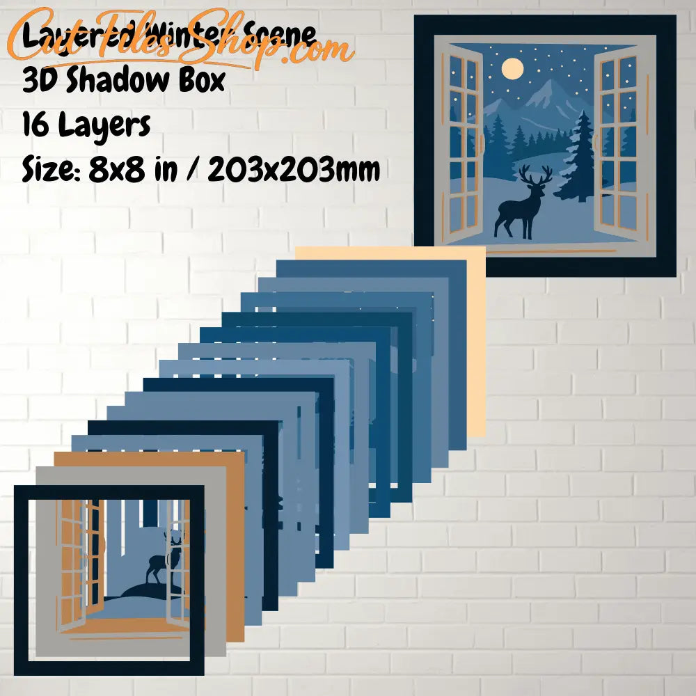 Handmade winter décor shadow box template with deer silhouette
