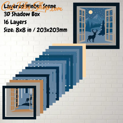 Handmade winter décor shadow box template with deer silhouette