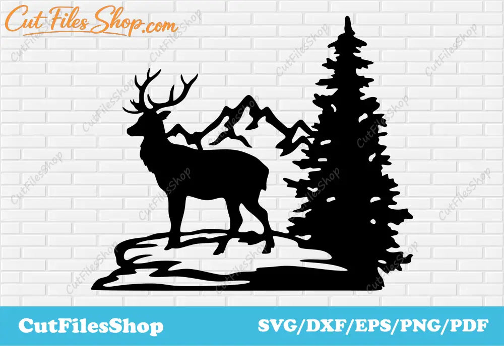 Deer scene dxf for Plasma Cutting, Svg file for Cricut, CNC Laser cutting files, deer decor dxf, wildlife decor dxf, wall decor dxf, home decor dxf for laser cut, deer scene dxf