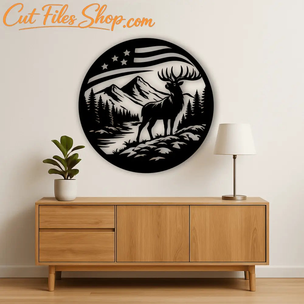 American deer scene SVG EPS for laser cutting and plasma projects