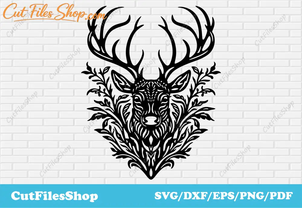 Deer with flowers dxf for plasma cut, head deer dxf for laser, stencil deer cnc design, png for sublimation, dxf files free, cricut joy files, silhouette studio files, free vector, cut files, deer pattern dxf, metalworking dxf, dxf for wood decor