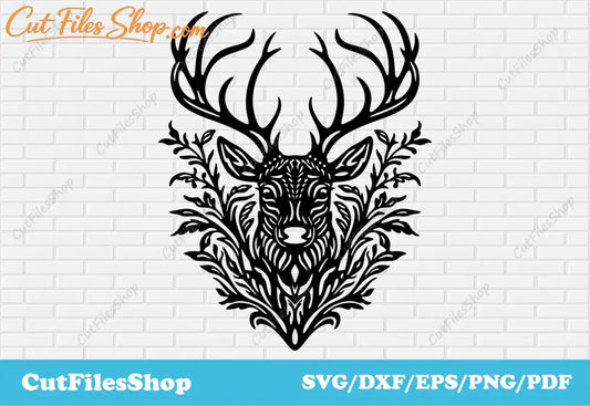 Deer with flowers dxf for plasma cut, head deer dxf for laser, stencil deer cnc design, png for sublimation, dxf files free, cricut joy files, silhouette studio files, free vector, cut files, deer pattern dxf, metalworking dxf, dxf for wood decor
