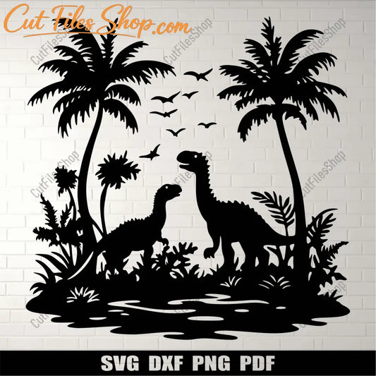 Dinosaur Scene SVG, DXF, and PNG: Perfect for Cricut, Silhouette, and CNC, Cut files shop