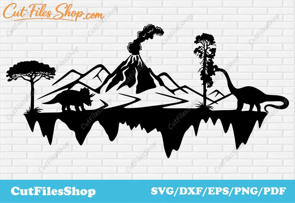 Dinosaurs scene svg, dxf files for laser cutting, download cnc files, Dinosaur svg dxf, Cut Files Shop, wildlife scene dxf, svg images, cnc plasma cut files