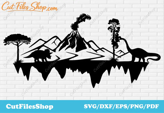 Dinosaurs scene svg, dxf files for laser cutting, download cnc files, Dinosaur svg dxf, Cut Files Shop, wildlife scene dxf, svg images, cnc plasma cut files
