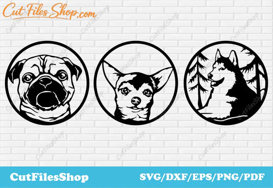 Dogs dxf cut files, svg files for cricut, dxf for cnc cutting, dogs silhouette, pets for cricut, funny dogs svg, dog dxf files, cut files shop, svg files, pets for cricut, dogs for cricut