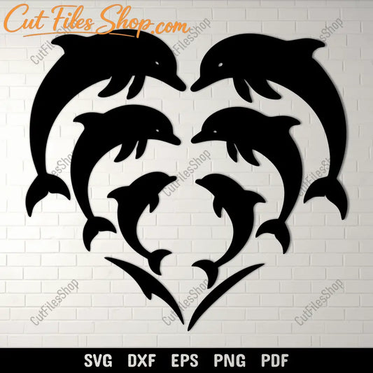 Dolphin heart SVG ocean animal cutting file for Cricut