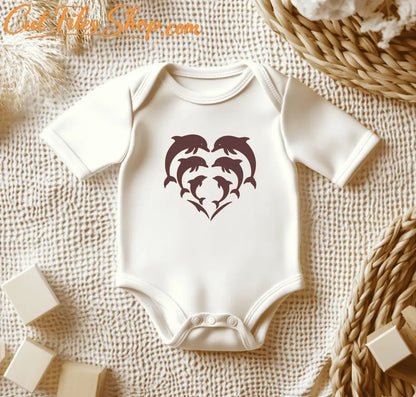 Dolphins SVG template for Silhouette and Glowforge users, Baby clothes design