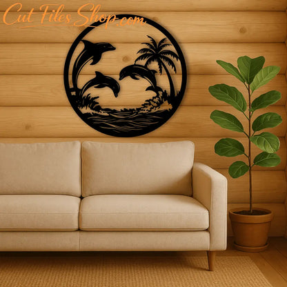 Tropical beach dolphin panel SVG for Glowforge and metal art