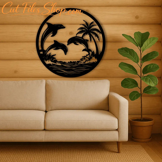 Tropical beach dolphin panel SVG for Glowforge and metal art