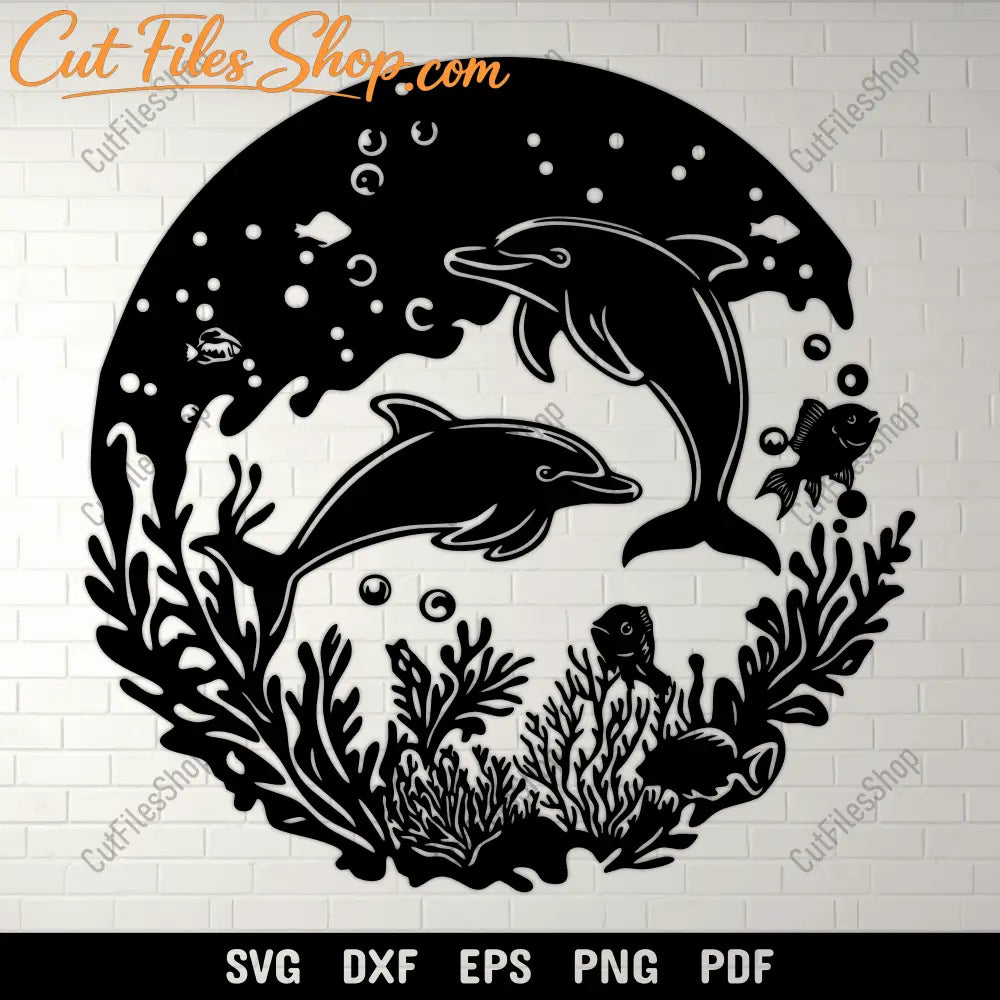 Dolphin ocean scene metal wall decor