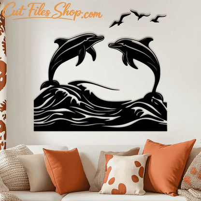 Dolphin ocean scene SVG cut file for laser cutting