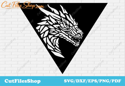 Dragon svg for Sublimation, dragon dxf for laser cut, dxf for plasma cutting, Digital art, Silhouette cut files, geometric decor dxf, triangle dxf decor, dragon vector images, glowforge files, stencils dxf, crafts files, digital print design