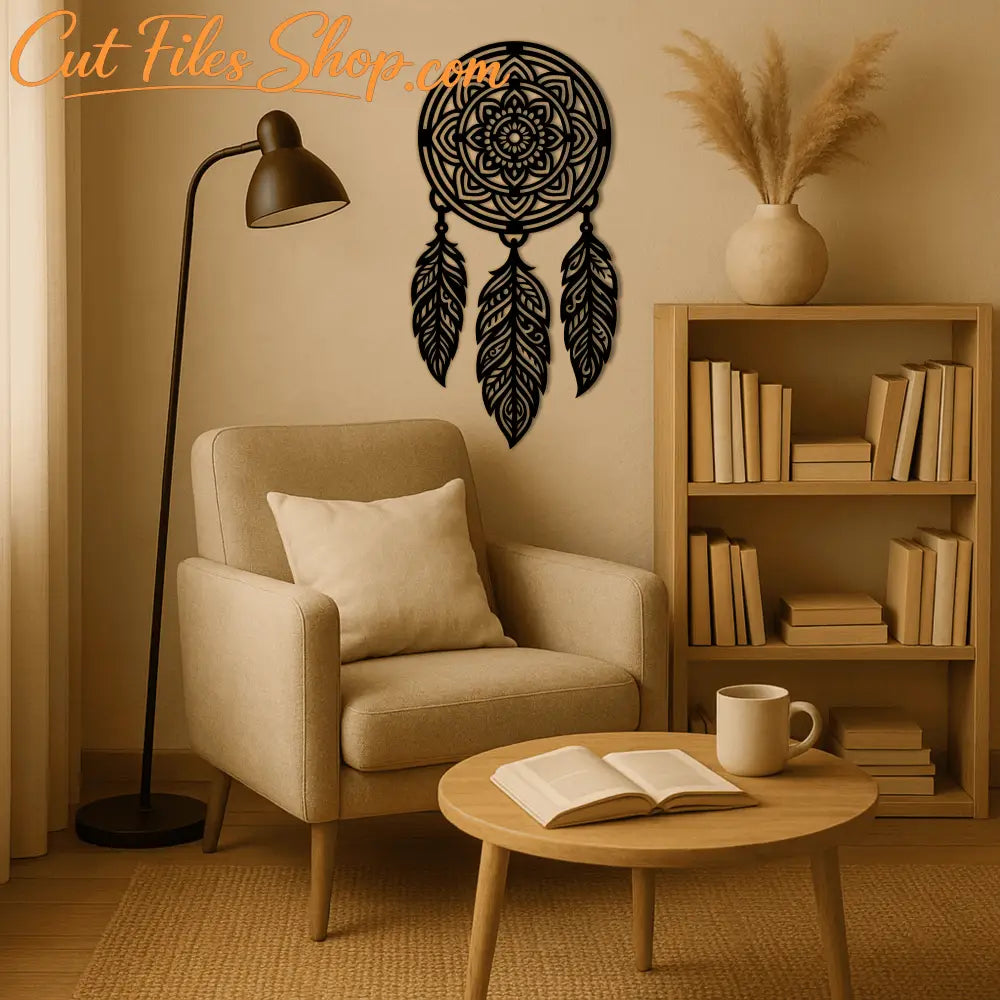 Mandala circle with feathers vector for metal wall art CNC