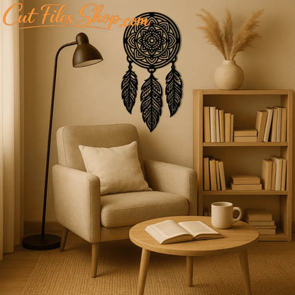 Mandala circle with feathers vector for metal wall art CNC