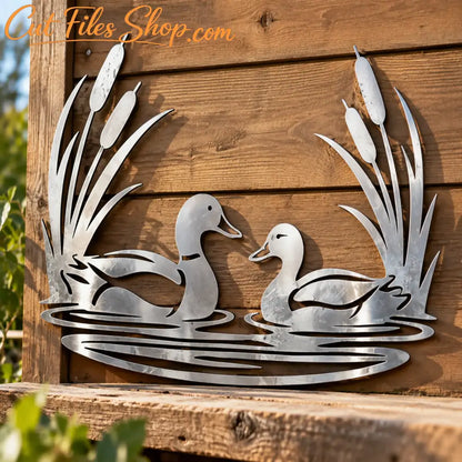 Duck landing on a pond with spread wings, decorative waterfowl DXF SVG file for metal wall art.