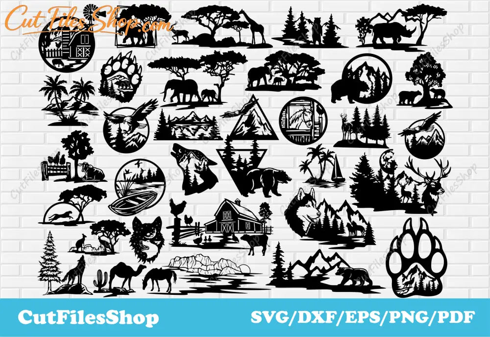 DXF files for Laser Cutting, Wildlife scenes svg for cricut, Decor making, DXF for Plasma Cut, Vinyl cut files, Silhouette Cameo, Stickers svg, dxf files, bear paw dxf files, wolf paws dxf files, farm animals dxf files, logo svg files, animals logos vector, horse for laser,wolf art dxf, bear dxf art, free dxf files, free home svg files, free cut files, crafts files, design bundles, svg files, laser cut wood, dxf cnc plasma, plasma cutter files, jungle animals dxf, forest animals dxf 