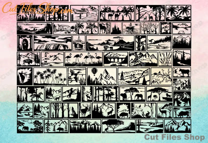 Panels for laser cut, panels dxf, laser cutting, wild animal wall art, wall decor svg, dxf animals, dxf railing panels, dxf for metal, dxf wall panels, dxf for wood cut, dxf for cnc, dxf files for cnc plasma, cut files shop, animals scenes dxf, nature scenes dxf, wildlife scenes dxf