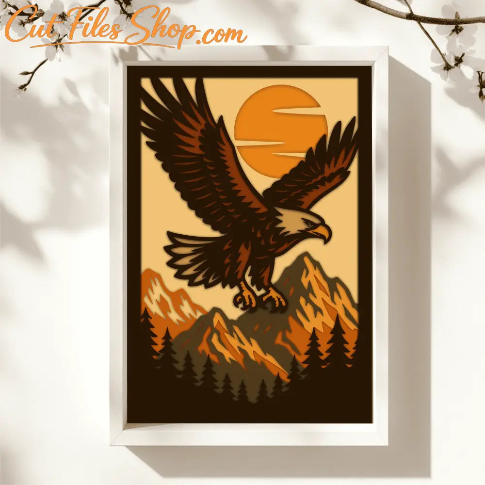 Eagle over mountains 3D shadow box SVG DXF PDF EPS layered template