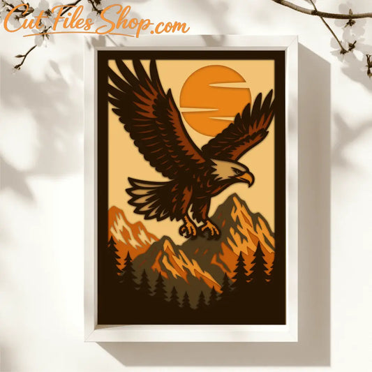 Eagle over mountains 3D shadow box SVG DXF PDF EPS layered template