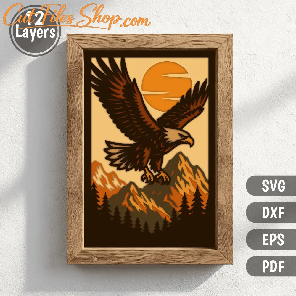 Soaring eagle layered wildlife cutting file for Cricut and Glowforge