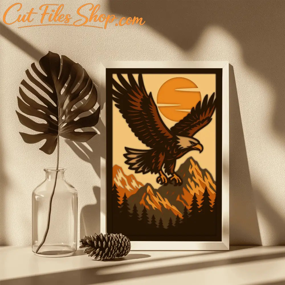 Mountain forest eagle 3D shadow box design for laser and CNC cutters