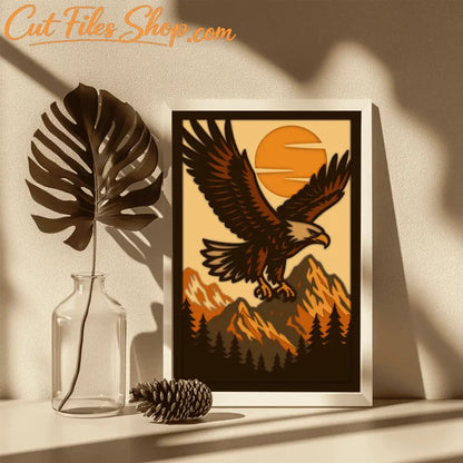 Mountain forest eagle 3D shadow box design for laser and CNC cutters
