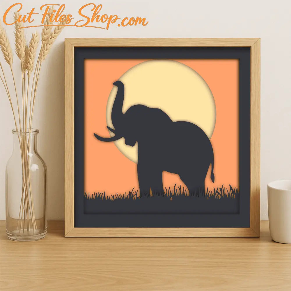 elephant shadow box svg for cricut cutting machine