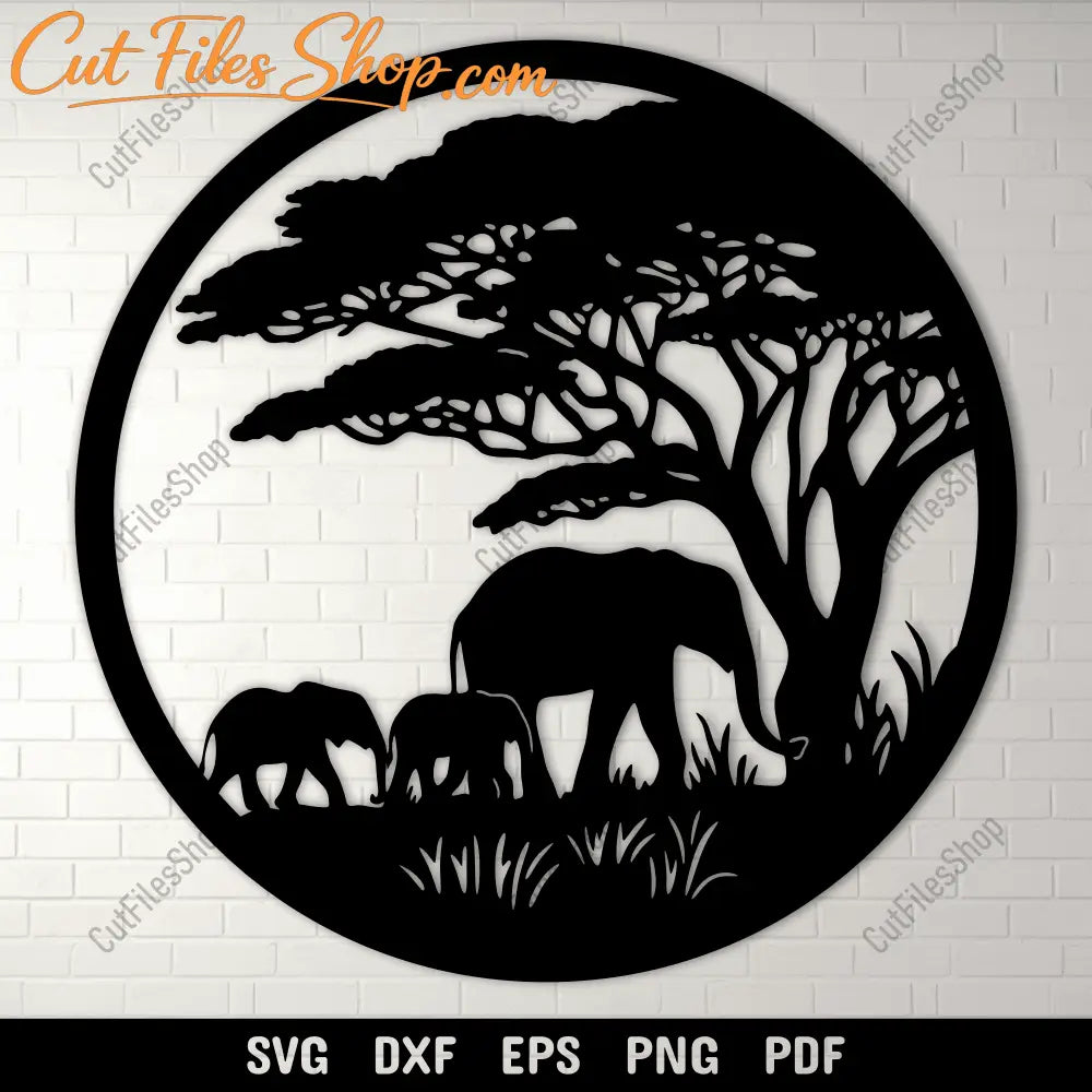 Elephant Scene DXF SVG Files for CNC, Cricut, and Silhouette Projects