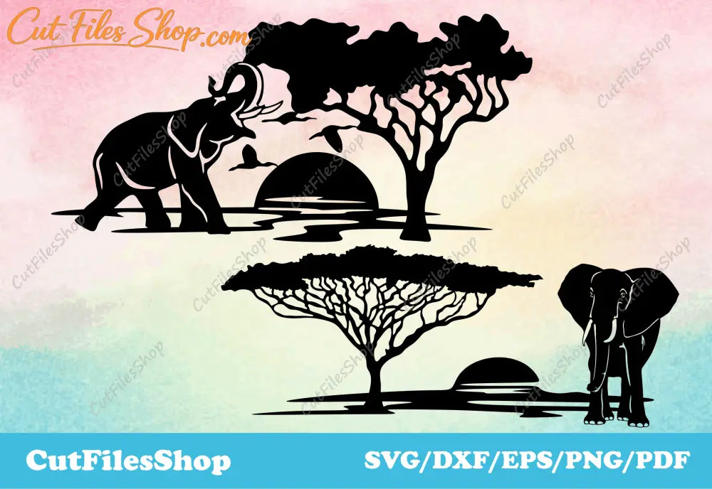 Elephants cut files, print for shirt, laser cut wall art, svg for silhouette, wild animal wall art