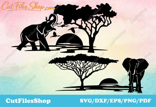 Elephants cut files, print for shirt, laser cut wall art, svg for silhouette, wild animal wall art