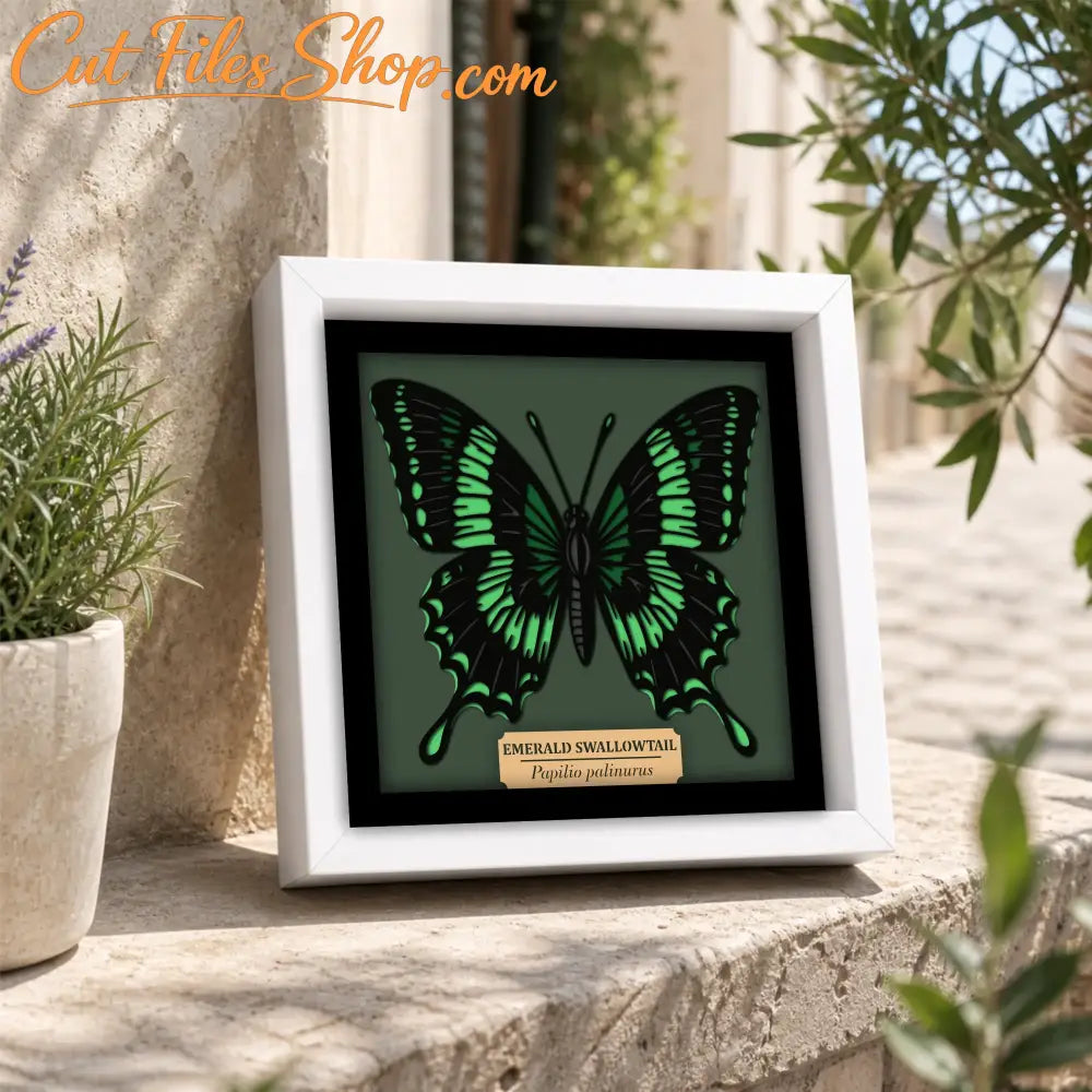 Emerald Swallowtail butterfly 7-layer shadow box SVG digital cutting file
